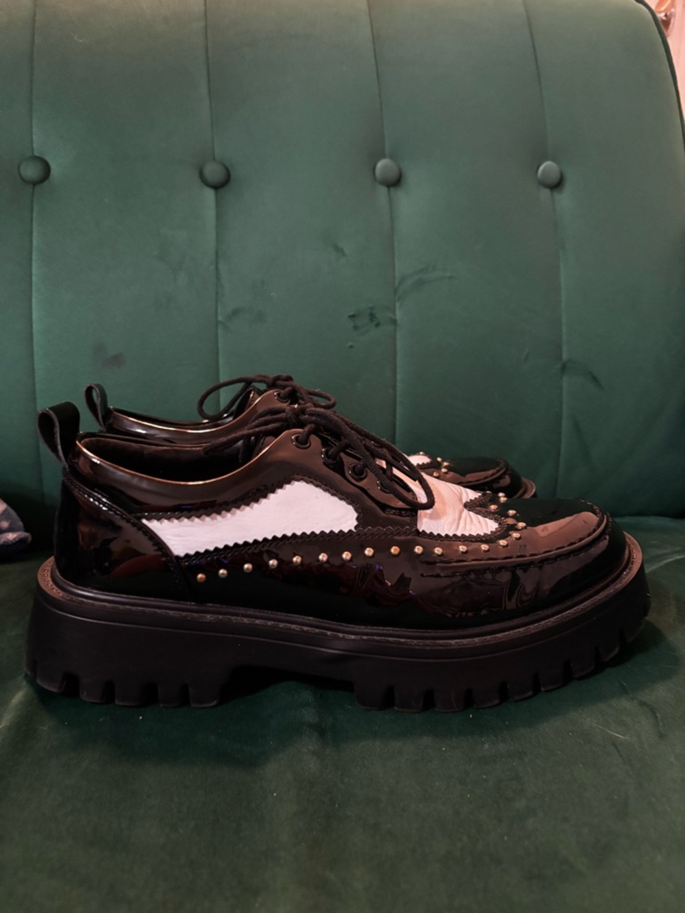 Black & White Studded Platform Brogues - Picture 4 of 8